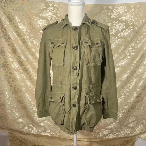 Free People Green Not Your Brothers Military Jacket Cargo Size S - Picture 2 of 8
